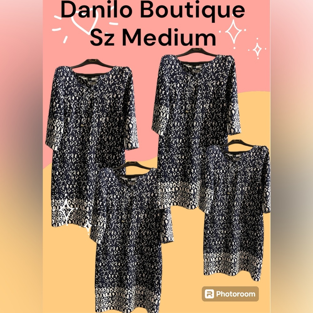 DANILO BOUTIQUE DRESS IN BLACK AND WHITE W STRING TIE NECK OPENING SZ:M LIKE NEW